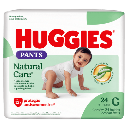 Fralda Descartável Infantil Roupinha Natural Care G Dia e Noite 24 Unidades Huggies