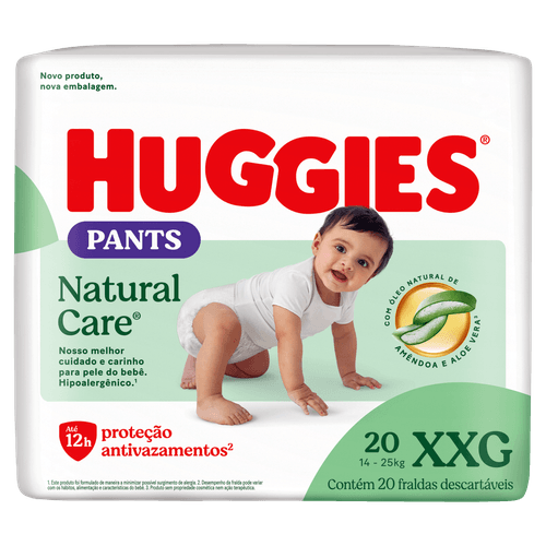 Fralda Descartável Infantil Natural Care Roupinha XXG Alta Absorção 20 Unidades Huggies