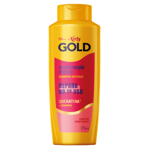 Shampoo Antissal Niely Gold Reconstrução Potente - 275ml