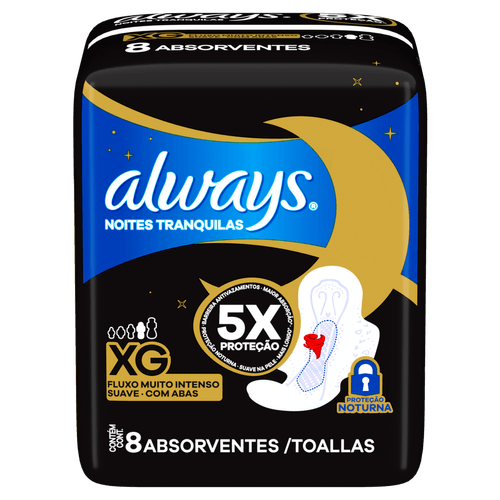Absorvente Always Noites Tranquilas Suave com Abas XG - 8 unidades