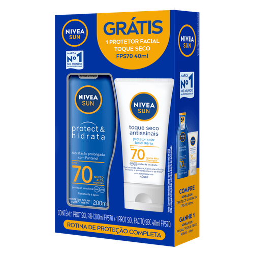 Kit Protetor Solar FPS 70 Nivea Sun Protect & Hidrata - 200ml + Protetor Solar Facial Antissinais FPS 70 - 40ml