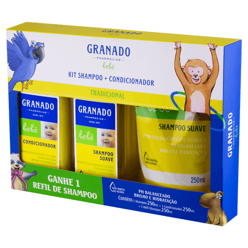 Kit 3x250ml Shampoo Infantil Suave + Condicionador Tradicional Granado Bebê - Hidratação