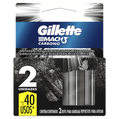 Refil para Aparelho Mach3 Carbono 2 Unidades Gillette