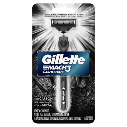 Aparelho Recarregável e Carga para Barbear Mach3 Carbono 1un Gillette