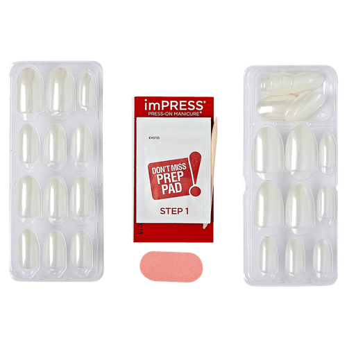 Unha Postiça Autocolante Branco Perolado Kiss New York - 30 Unidades