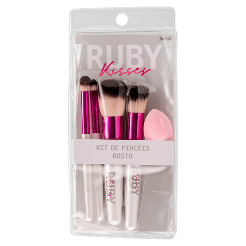 Kit 4 Pincéis + 1 Esponja para Maquiagem Ruby Kisses