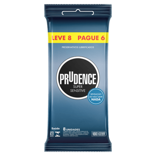 Preservativo Masculino Super Sensitive 8 Unidades Lubrificado Prudence