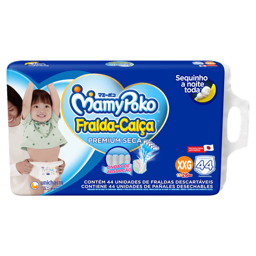 Mamypoko Fralda-Calça Premium Seca XXG 44 Unidades Hipoalergênica 12h Antivazamento