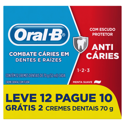 Creme Dental 1-2-3 12x70g Menta Suave Oral-B