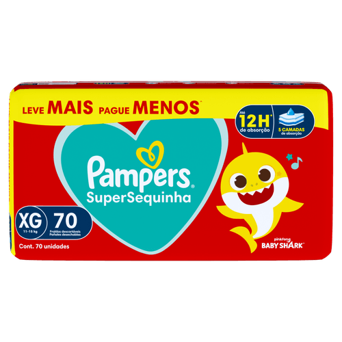 Fralda Descartável Infantil Pampers SuperSequinha XG - 70 Unidades
