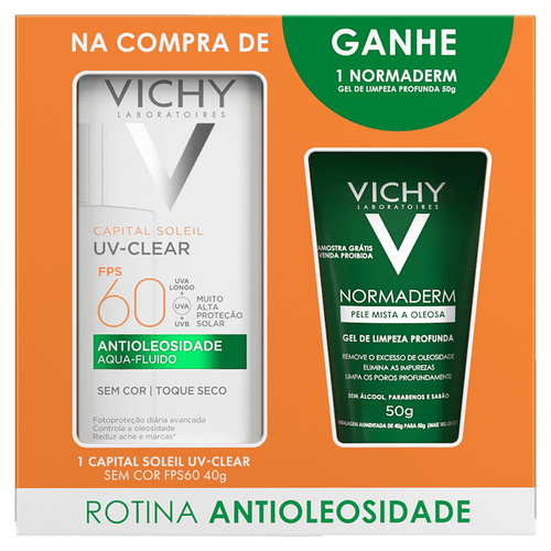 Kit Protetor Solar Facial Vichy FPS 60 40g + Gel de Limpeza Normaderm 50g