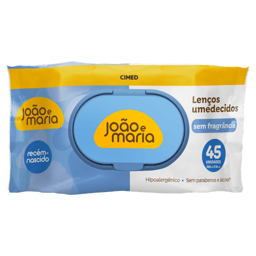 Lenço Umedecido Recém-Nascido João e Maria - 45 Unidades