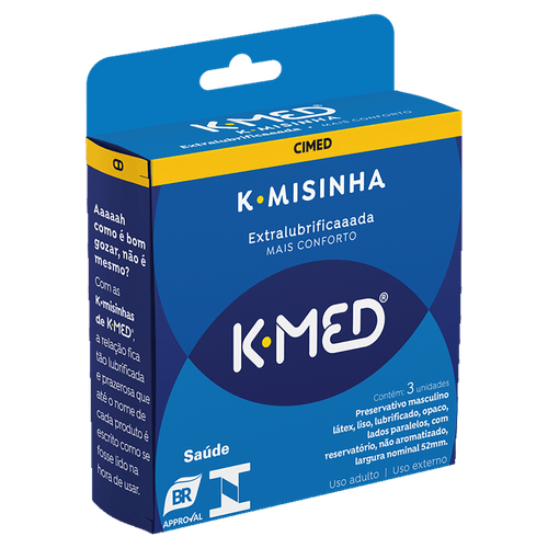 Preservativo Masculino K-Misinha 3 Unidades 52mm Extra Lubrificado Sem Fragrância K-Med