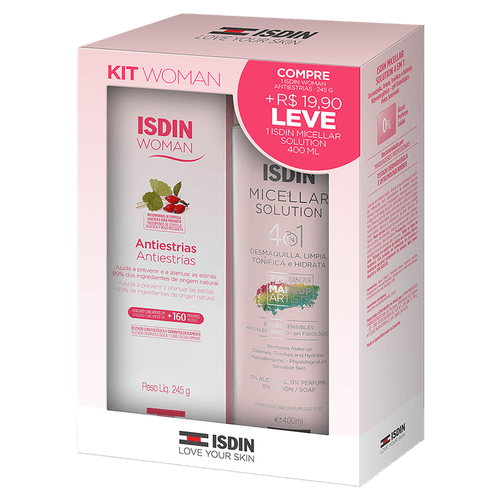 Kit Creme Antiestrias Isdin Woman 245g + Solução Micelar 400ml