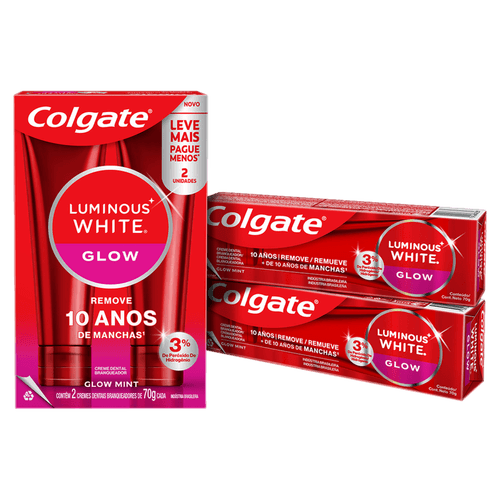 Kit Creme Dental Glow Mint Colgate Luminous White - 2 Unidades de 70g Cada