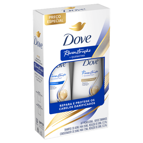 Kit Shampoo e Condicionador Reconstrução Queratina Dove 350ml+175ml Unilever