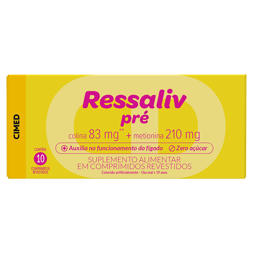 Suplemento Ressaliv Pré Colina 83mg + Metionina 210mg Cimed 10 Comprimidos