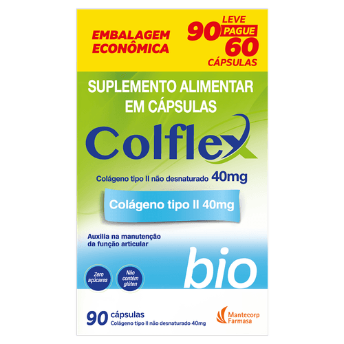 Suplemento Colágeno Tipo II Colflex Bio 40mg Cápsula 90 Unidades