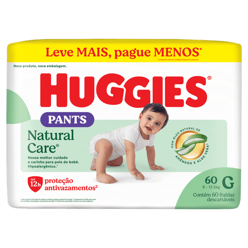 Fralda Descartável Infantil Pants Huggies Natural Care G 60 Unidades 12h