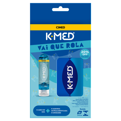 Kit 1 Lubrificante Íntimo Gel Ice + 8 Preservativos K-Med Vai que Rola