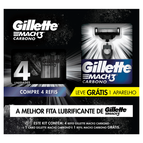 Kit Aparelho Recarregável Mach3 Carbono 1 Aparelho + 4 Cargas PROCTER PERFUMARIA