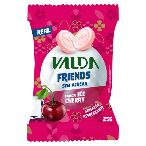 Pastilha Ice Cherry Friends Refil 25g Zero Açúcar Valda