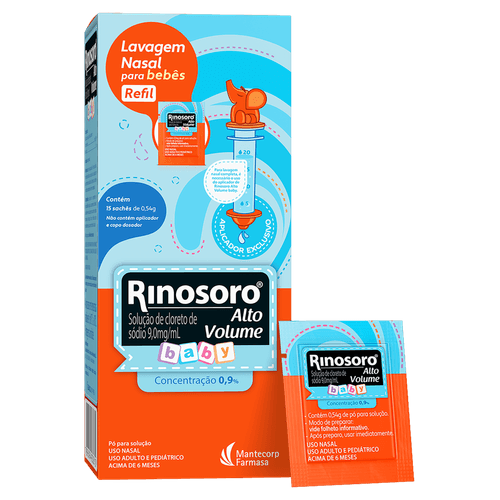 Lavagem Nasal Rinosoro Alto Volume Baby Cloreto de Sódio 9mg/ml Pó para Solução 15 Sachês