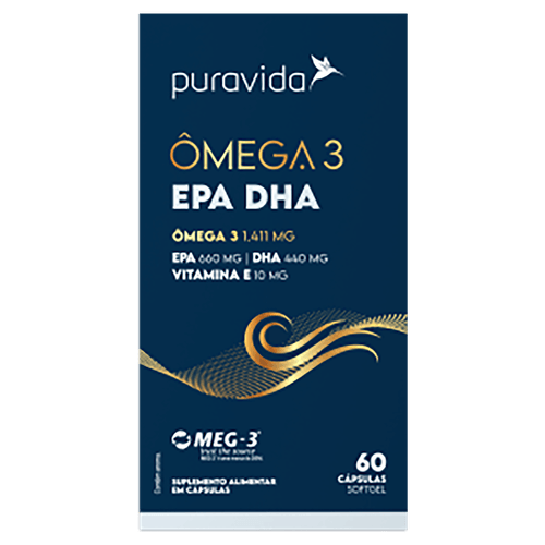 Suplemento Ômega 3 EPA DHA Puravida 1.411mg Cápsula 60 Unidades