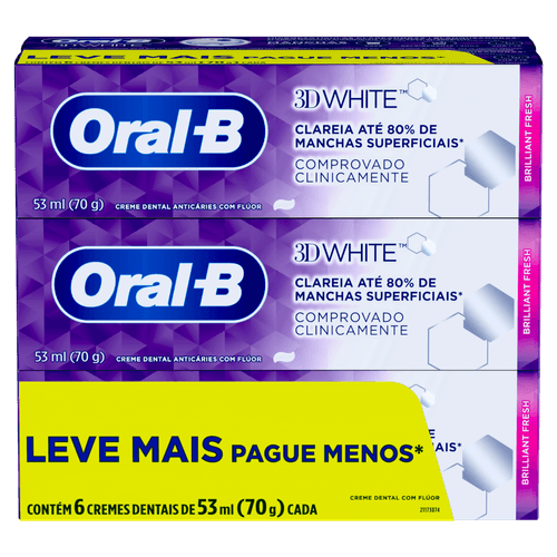 Creme Dental 3D White 6x70g Brilliant Fresh Oral-B