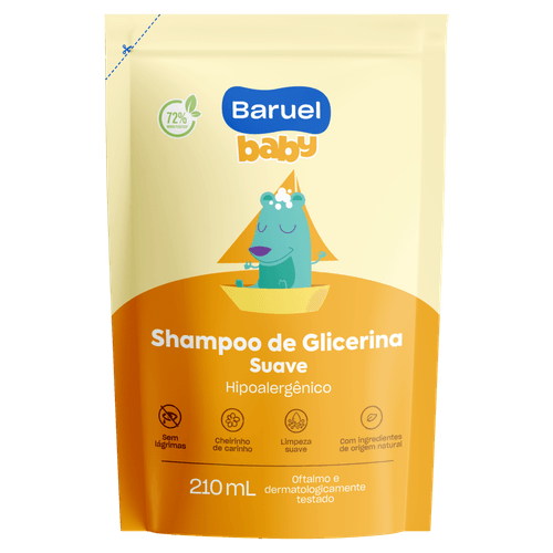 Shampoo infantil Glicerina Suave 210ml Refil Baruel Baby