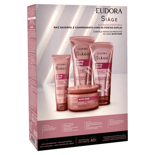 Kit Shampoo 250ml + Condicionador 125ml + Leave-In 30ml Eudora Siàge Nutri Rosé