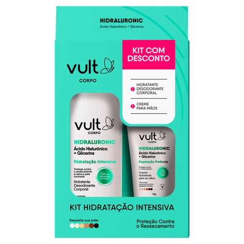 Kit  Vult Corpo Hidraluronic Desodorante Hidratação Intensiva 350ml + Hidratante para as Mãos  Reparação Profunda 50g
