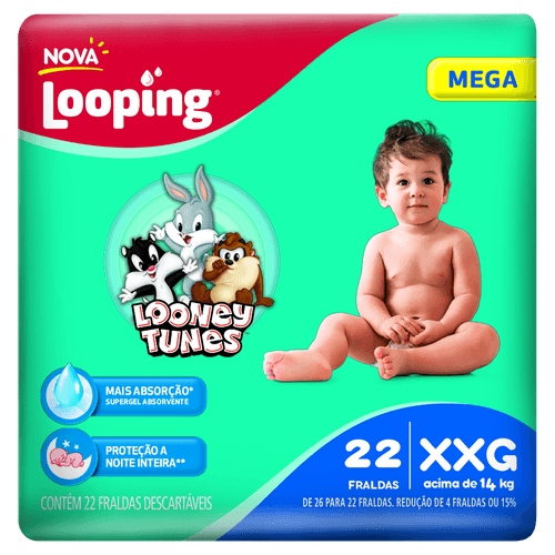 Looping Fralda Descartável XXG 22 Un - Alta Absorção, Anti-vazamento, Hipoalergênica