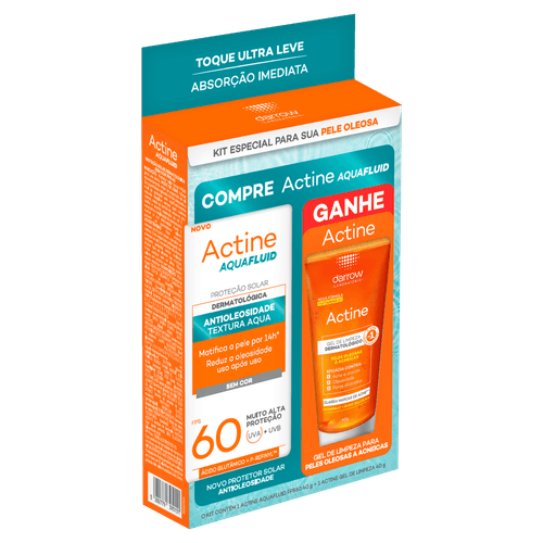 Kit Protetor Solar Aqua Fluid FPS 60 Darrow 80g com Gel de Limpeza Facial 40g
