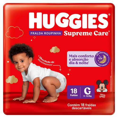 Huggies Fralda Roupinha G 18un Maxisec 12h Antivazamento Supreme Care Disney