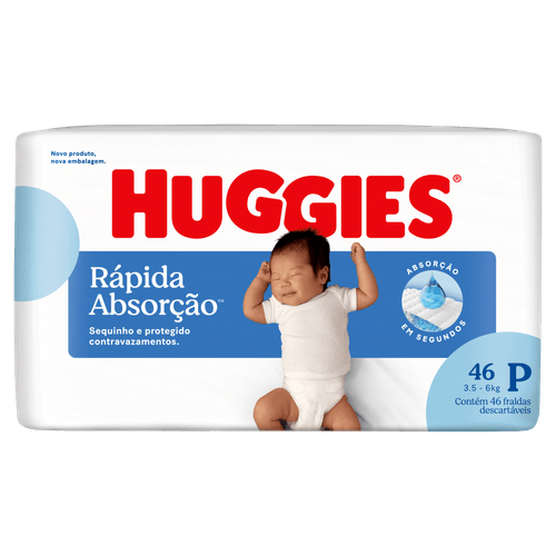 Huggies Fralda Tripla Proteção P 46 unidades - Xtra-Protect 12h, barreiras anti-vazamento