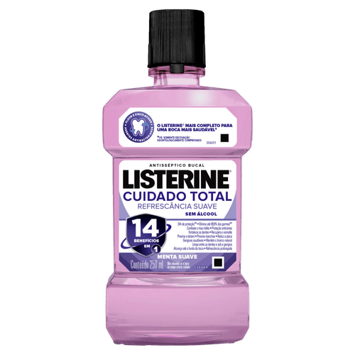 Enxaguante Bucal Zero Álcool Menta Suave Listerine Cuidado Total Frasco 250ml