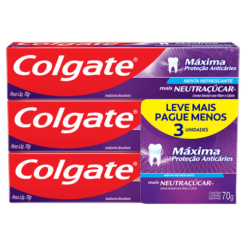 Creme Dental Max Protetor Anticáries 3x70g Neutracucar Colgate