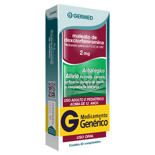Maleato Dexclorfeniramina 2mg Genérico - 20 Comprimidos