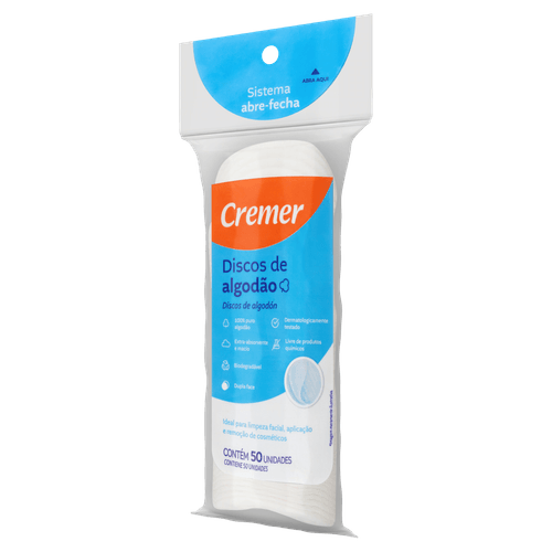 Discos de Algodão Dupla Face Branco 50 Un Cremer