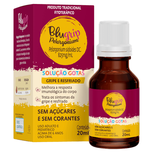 Blugrip Pelargonium sem Adição de Açúcar Solução Gotas - 20ml