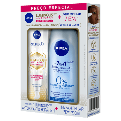 Kit de Cuidados com a Pele Creme Antiolheiras Nivea 15ml e Água Micelar 200ml