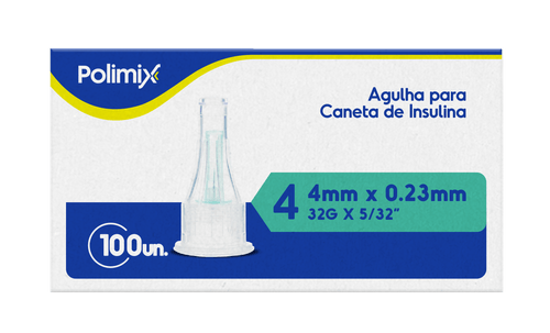 Agulha para Caneta de Insulina 4mm Polimix - 100 Unidades