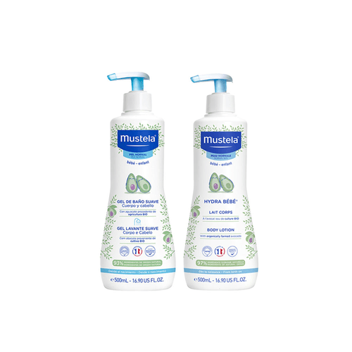 Kit Mustela Banho e Hidratação Gel Lavante 500ml + Hydra Bebê 500ml