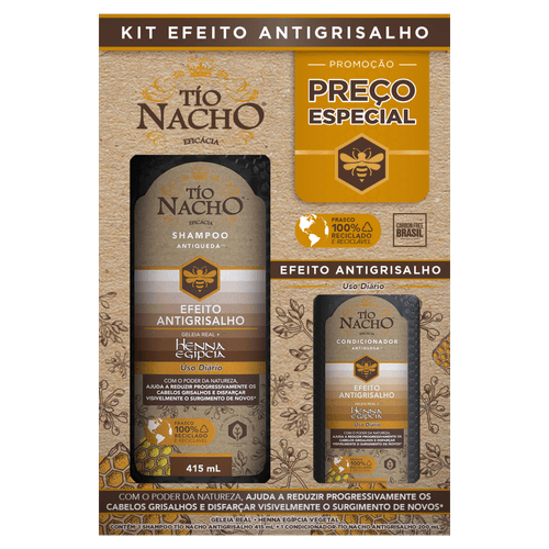 Kit Shampoo 415ml + Condicionador 200ml Antiqueda Tio Nacho Efeito Antigrisalho