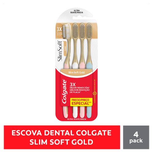 Escova de Dente Colgate Slim Soft Gold Ultramacia 4 Unidades