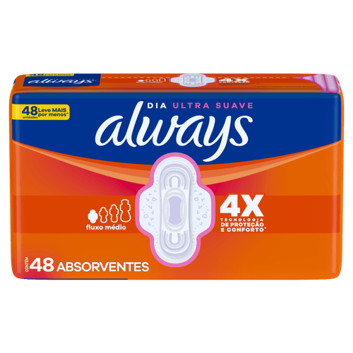 Absorvente com Abas Always Dia Ultrassuave Fluxo Médio 48 Unidades