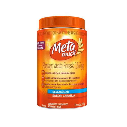 Metamucil Fibra Psyllium sabor laranja - 174g
