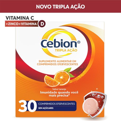 Cebion Tripla Ação Laranja - 30 Comprimidos Efervescentes