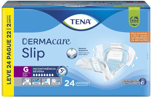 Fralda para adulto TENA Dermacare Slip G 24un - Ajuste anatômico e controle de odor